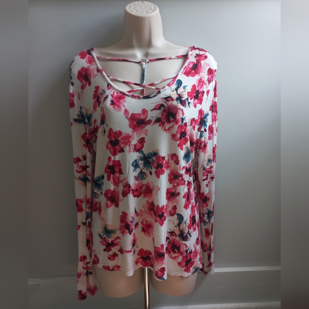 Floral Pink and Blue Women's Top